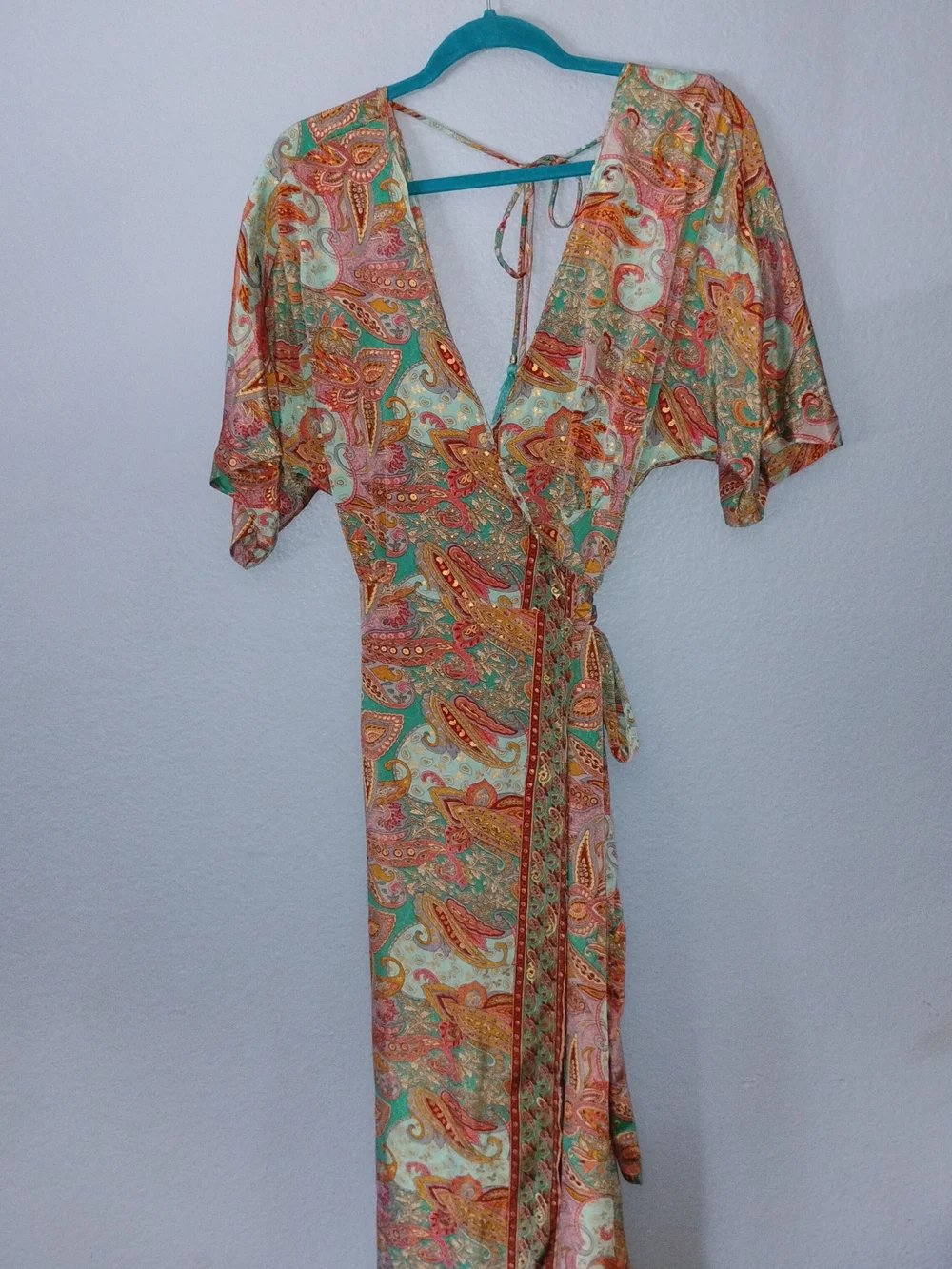 Paisley Wrap Midi Dress - Mint & Coral - Picture 2 of 4